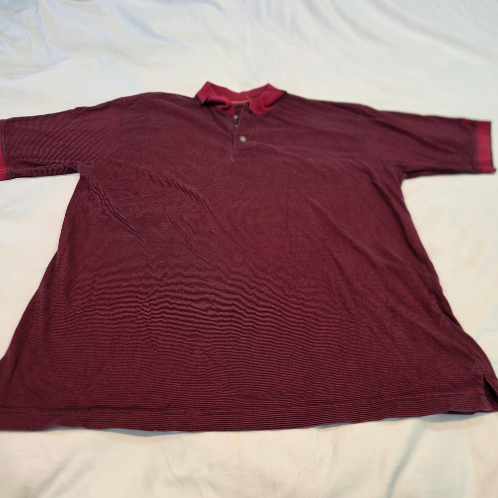 Reebok Golf Polo Shirt Mens Large Burgundy Excellent Micro-Stripe Cotton Top